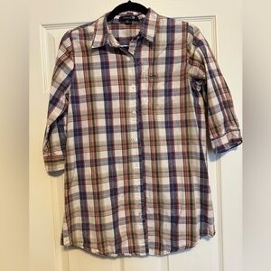 Forever 21 purple plaid button down 3/4 sleeves